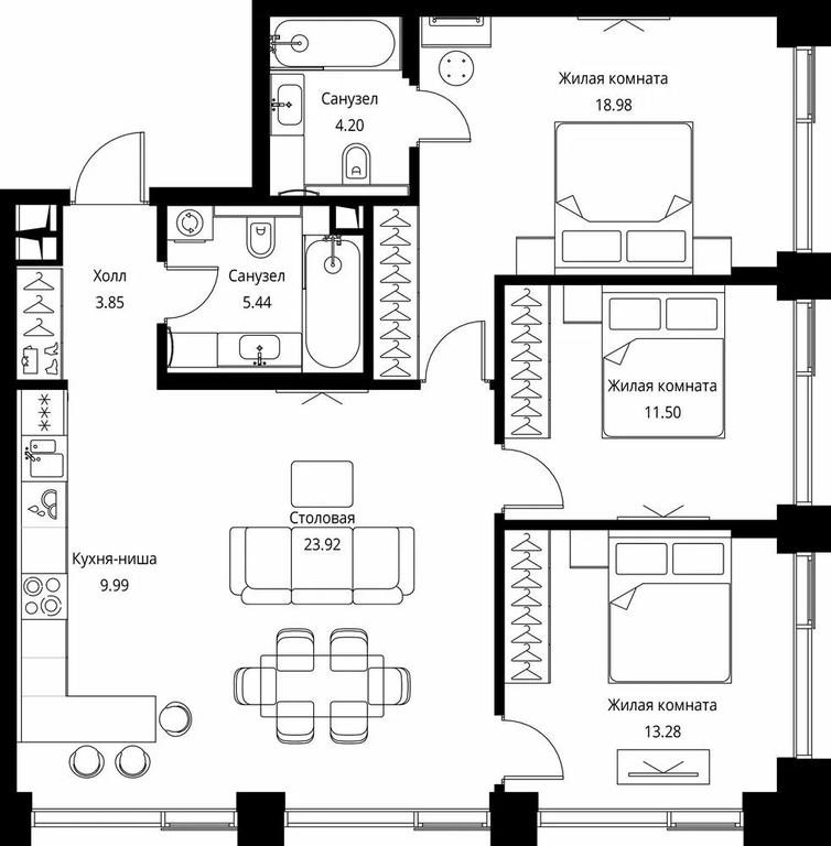 3-BD Apartment Sale, 91.16 sq. m. at City Bay, Volokolamskoye Highway, 95с3, Moscow, Russia #1