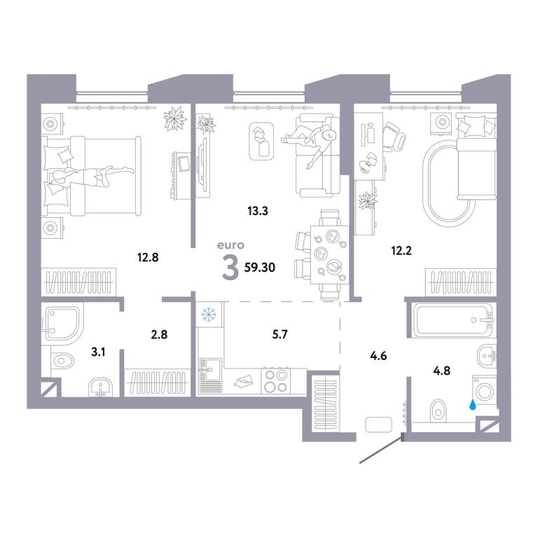 2-BD Apartment Sale, 60.2平方米 at Strana.Ozernaya, Ozyornaya Street, 42с7, Moscow, Russia #1 2-BD Apartment Sale, 60.2平方米 at Strana.Ozernaya, Ozyornaya Street, 42с7, Moscow, Russia #1