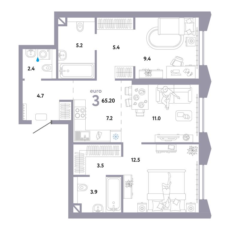 2-BD Apartment Sale, 68.1平方米 at Strana.Ozernaya, Ozyornaya Street, 42с7, Moscow, Russia #1