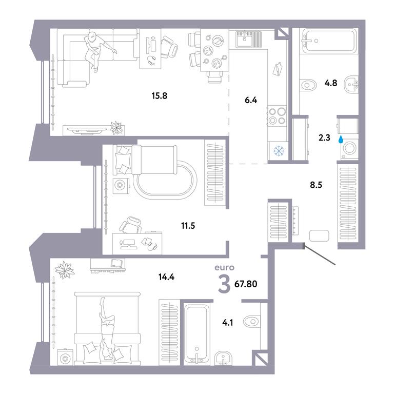 2-BD Apartment Sale, 68.1 sq. m. at Strana.Ozernaya, Ozyornaya Street, 42с7, Moscow, Russia #1 2-BD Apartment Sale, 68.1 sq. m. at Strana.Ozernaya, Ozyornaya Street, 42с7, Moscow, Russia #1