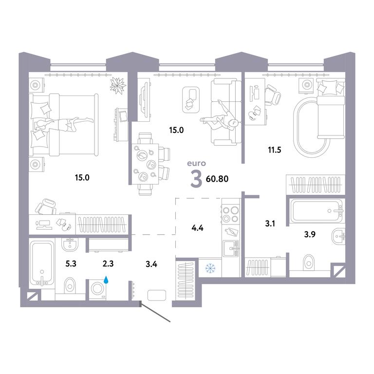 2-BD Apartment Sale, 61平方米 at Strana.Ozernaya, Ozyornaya Street, 42с7, Moscow, Russia #1 2-BD Apartment Sale, 61平方米 at Strana.Ozernaya, Ozyornaya Street, 42с7, Moscow, Russia #1