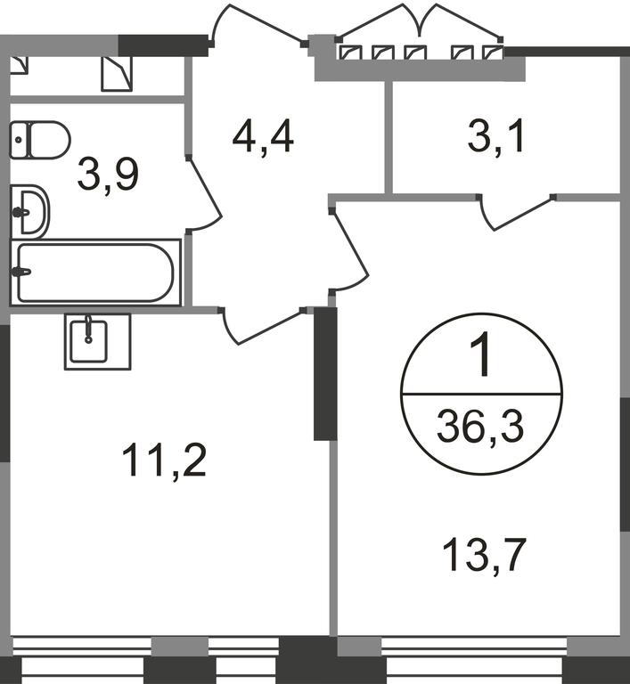 Apartment Sale, 36.3 sq. m. at Pervyi Moskovskiy, ulitsa Bianki, 1, Moskovskiy, Moscow, Russia #1