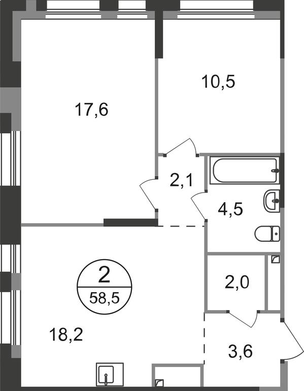 2-BD Apartment Sale, 58.5平方米 at Pervyi Moskovskiy, ulitsa Bianki, 1, Moskovskiy, Moscow, Russia #1