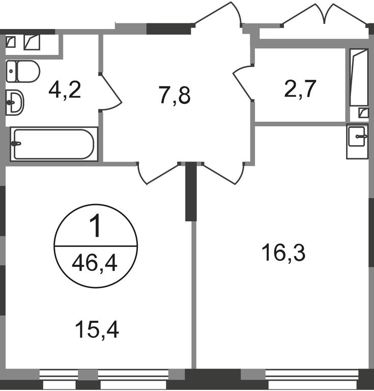 Apartment Sale, 46.4 sq. m. at Pervyi Moskovskiy, ulitsa Bianki, 1, Moskovskiy, Moscow, Russia #1