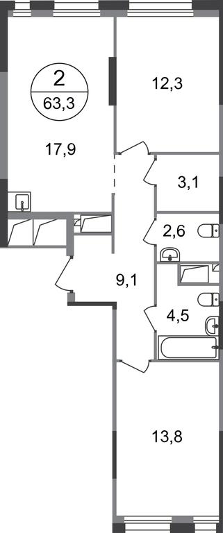 2-BD Apartment Sale, 63.3 sq. m. at Pervyi Moskovskiy, ulitsa Bianki, 1, Moskovskiy, Moscow, Russia #1