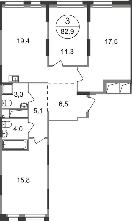 3-BD Apartment Sale, 82.9平方米 at Pervyi Moskovskiy, ulitsa Bianki, 1, Moskovskiy, Moscow, Russia #1