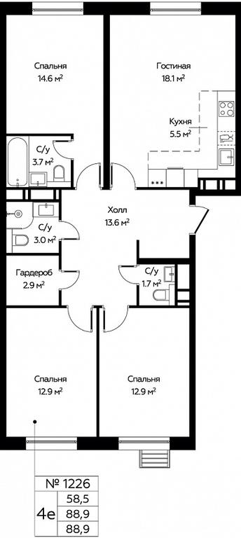 3-BD Apartment Sale, 88.9平方米 at Eko Bunino, prospekt Kuprina, 34к1, Sosenskoye Settlement, Moscow, Russia #1