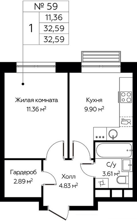 Продажа квартиры, 32,59 м² в ЖК «Цветочные Поляны Сити», квартал № 165, поселение Филимонковское, Москва, Россия #1