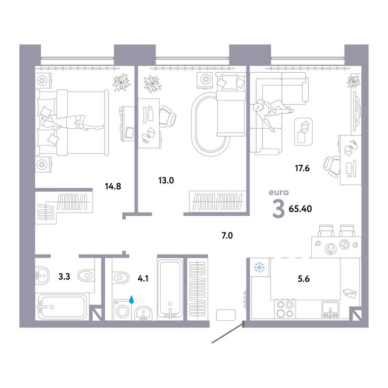 2-BD Apartment Sale, 65.4 sq. m. at Strana.Ozernaya, Ozyornaya Street, 42с7, Moscow, Russia #1