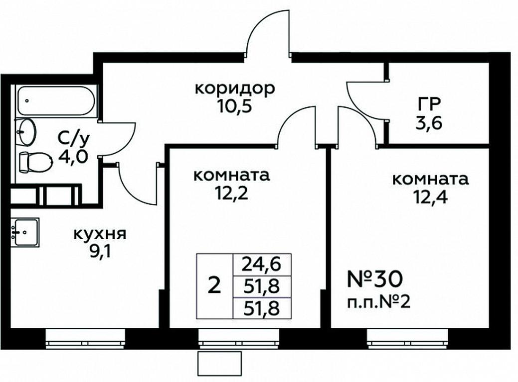1-BD Apartment Sale, 51.8平方米 at Tsvetochnye Poliany, kvartal № 23, Filimonkovskoye Municipal Formation, Moscow, Russia #1