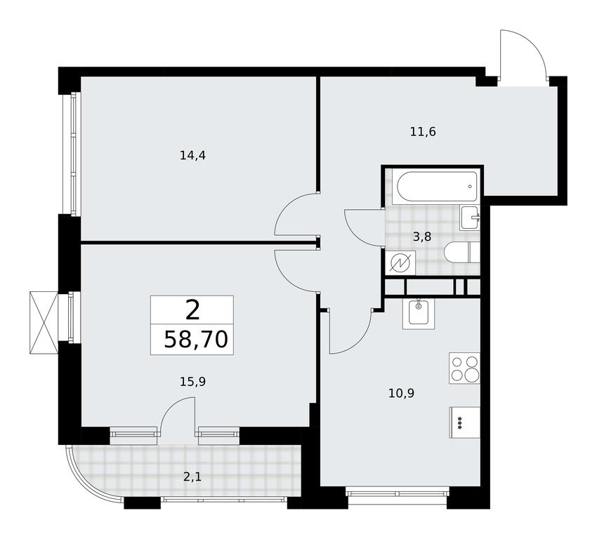 1-BD Apartment Sale, 58.7 sq. m. at Skandinaviya, Skandinaviya Residential Complex, Sosenskoye Settlement, Moscow, Russia #1