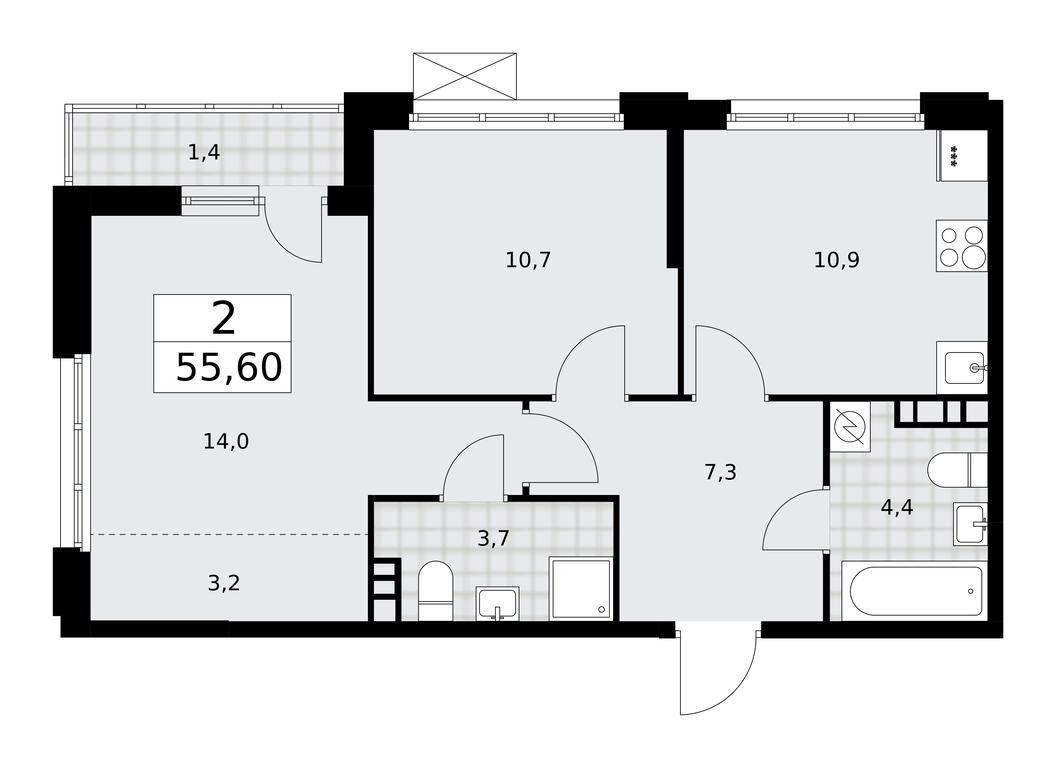1-BD Apartment Sale, 55.6 sq. m. at Skandinaviya, Skandinaviya Residential Complex, Sosenskoye Settlement, Moscow, Russia #1