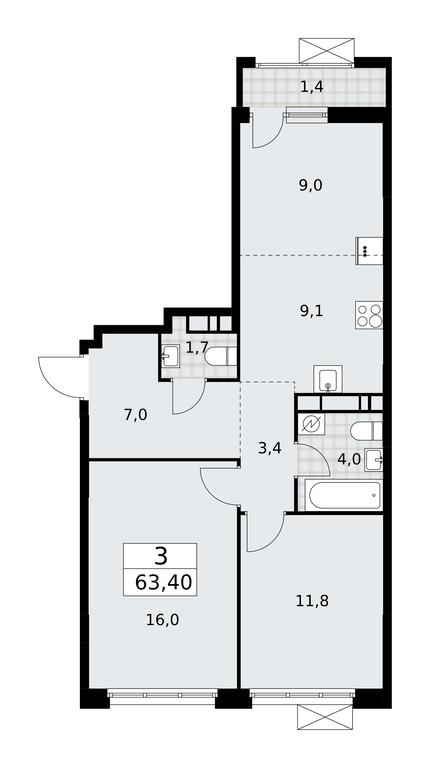 2-BD Apartment Sale, 63.4平方米 at Skandinaviya, Skandinaviya Residential Complex, Sosenskoye Settlement, Moscow, Russia #2