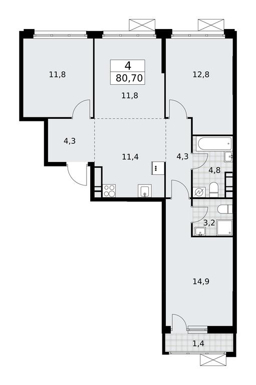 3-BD Apartment Sale, 80.7平方米 at Skandinaviya, Skandinaviya Residential Complex, Sosenskoye Settlement, Moscow, Russia #2