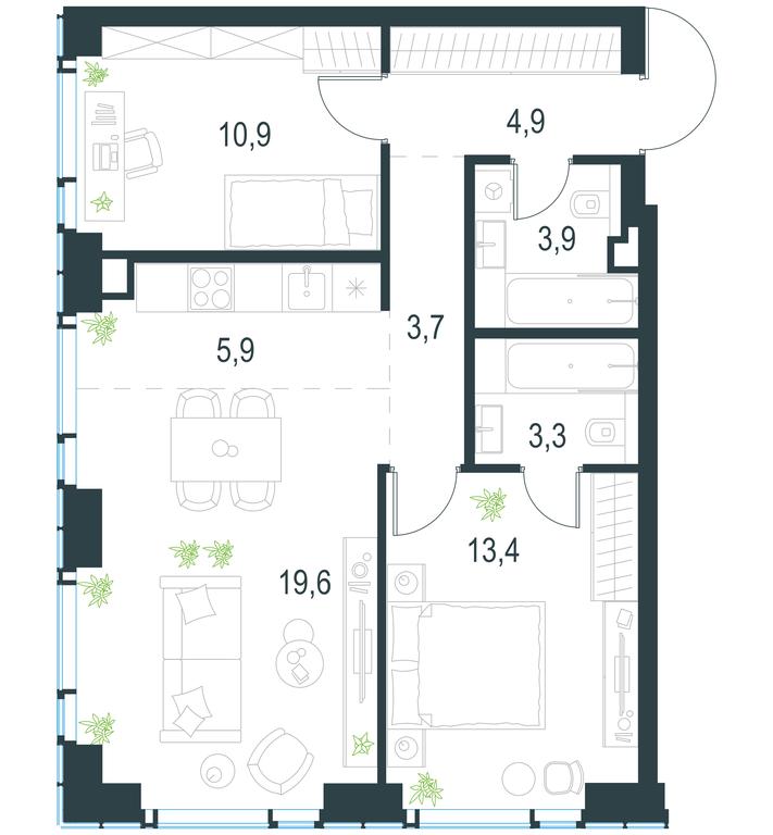 2-BD Apartment Sale, 65.6 sq. m. at Level Michurinskiy, Озёрная улица, вл1, Москва, Россия #1 2-BD Apartment Sale, 65.6 sq. m. at Level Michurinskiy, Озёрная улица, вл1, Москва, Россия #1
