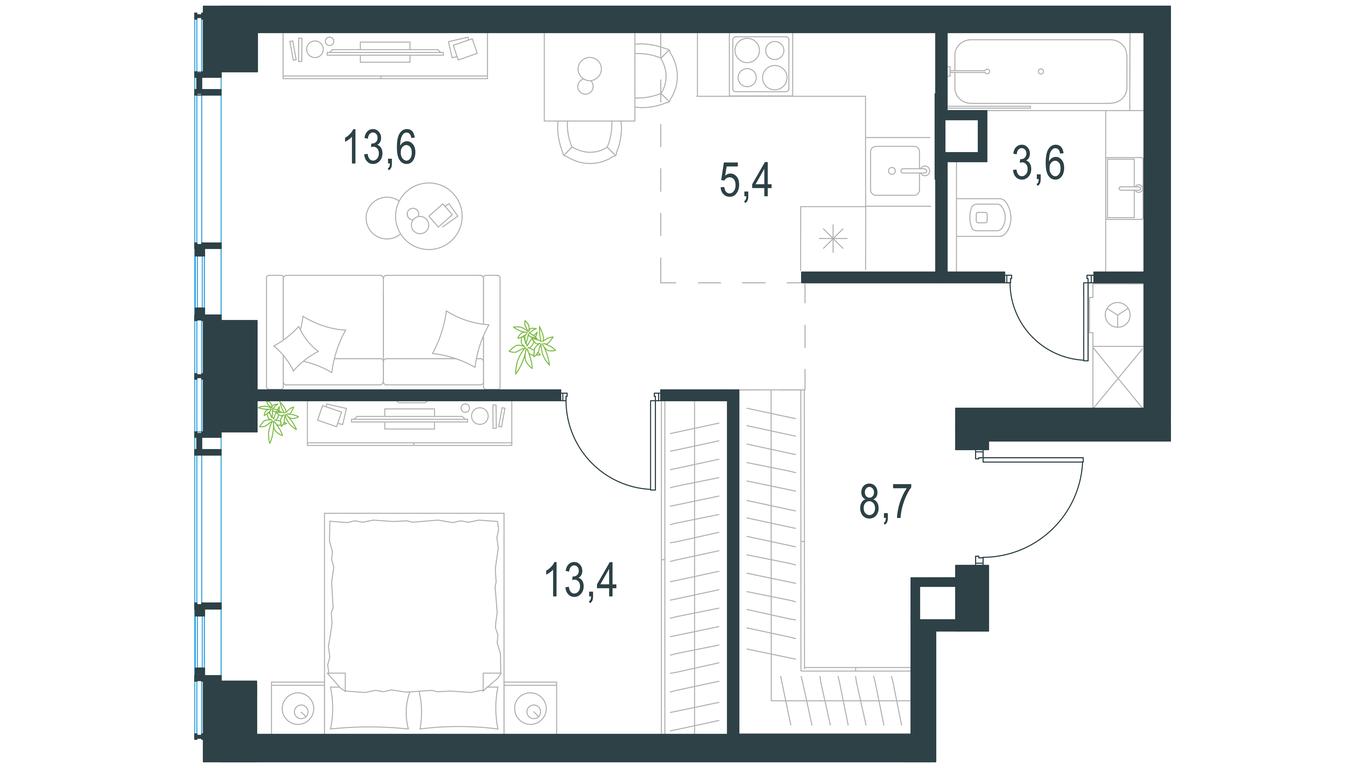 1-BD Apartment Sale, 44.7 sq. m. at Level Michurinskiy, Озёрная улица, вл1, Москва, Россия #1 1-BD Apartment Sale, 44.7 sq. m. at Level Michurinskiy, Озёрная улица, вл1, Москва, Россия #1
