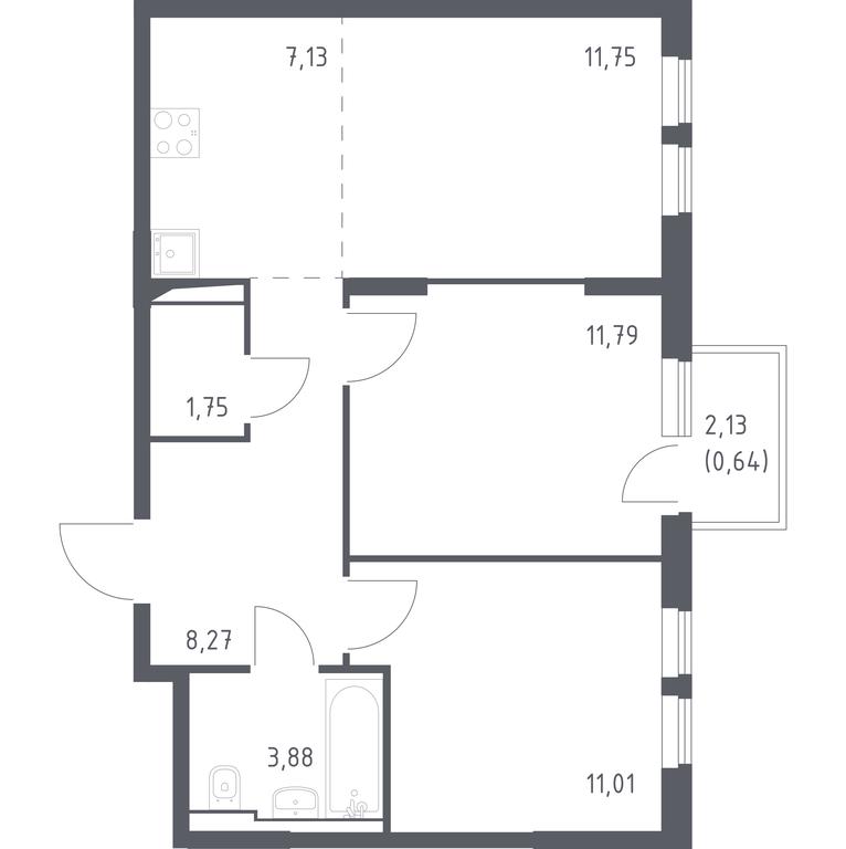 1-BD Apartment Sale, 56.22平方米 at Ostafevo, Ostafyevskoe Highway, 12к1, Ryazanovskoe Settlement, Moscow, Russia #1