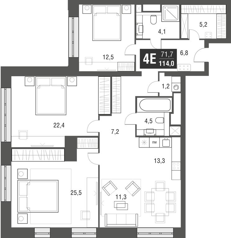 4-BD Apartment Sale, 114平方米 at Afi Tower, Serebryakova Drive, 11-13к1, Moscow, Russia #1