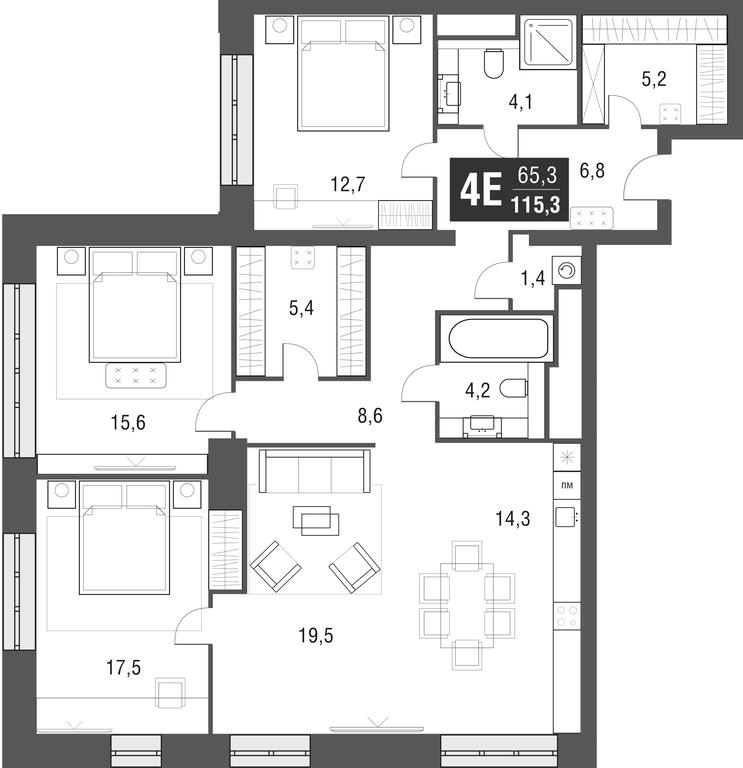 4-BD Apartment Sale, 115.3 sq. m. at Afi Tower, Serebryakova Drive, 11-13к1, Moscow, Russia #1