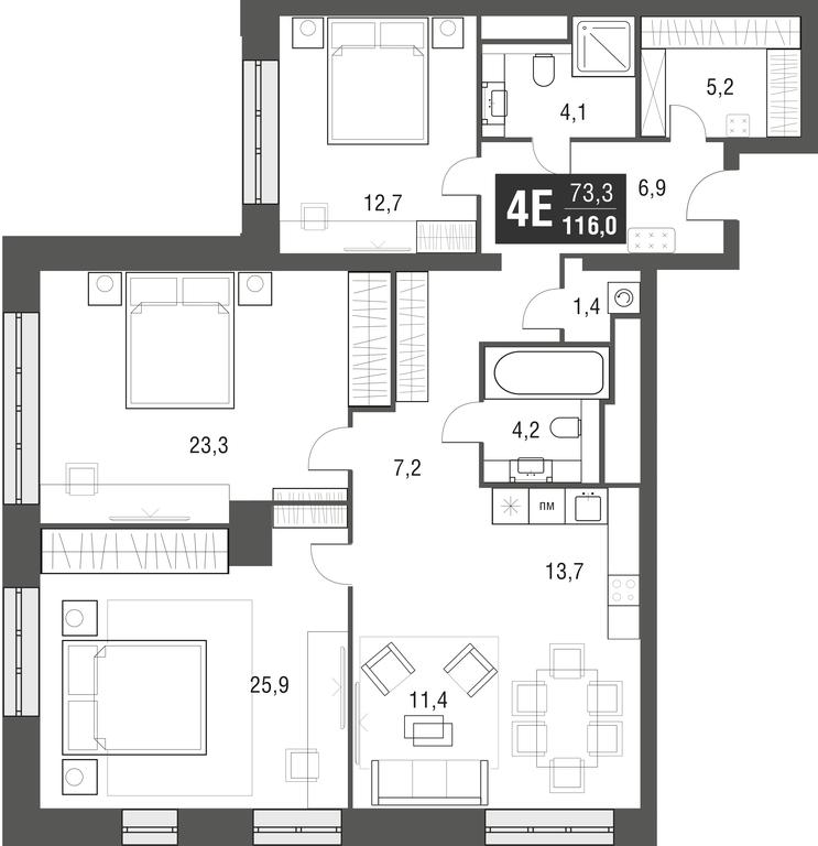 4-BD Apartment Sale, 116平方米 at Afi Tower, Serebryakova Drive, 11-13к1, Moscow, Russia #1 4-BD Apartment Sale, 116平方米 at Afi Tower, Serebryakova Drive, 11-13к1, Moscow, Russia #1