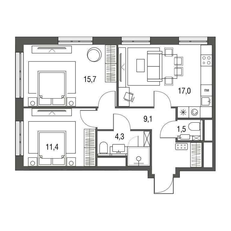 3-BD Apartment Sale, 59.2 sq. m. at Sirenevyi Park, Otkrytoye Highway, 20с1, Moscow, Russia #1 3-BD Apartment Sale, 59.2 sq. m. at Sirenevyi Park, Otkrytoye Highway, 20с1, Moscow, Russia #1