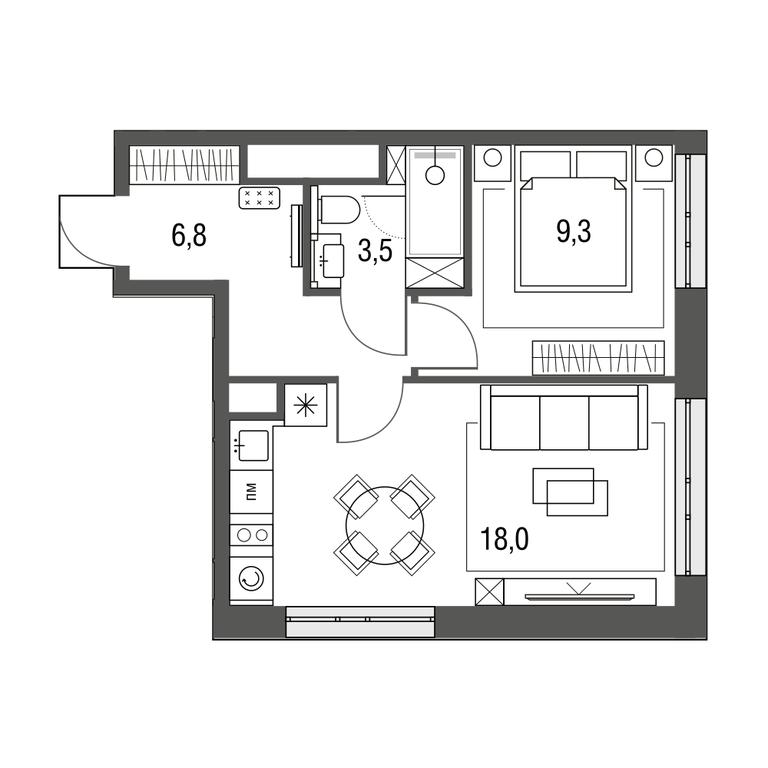 1-BD Apartment Sale, 37.5 sq. m. at Sirenevyi Park, Otkrytoye Highway, 20с1, Moscow, Russia #1