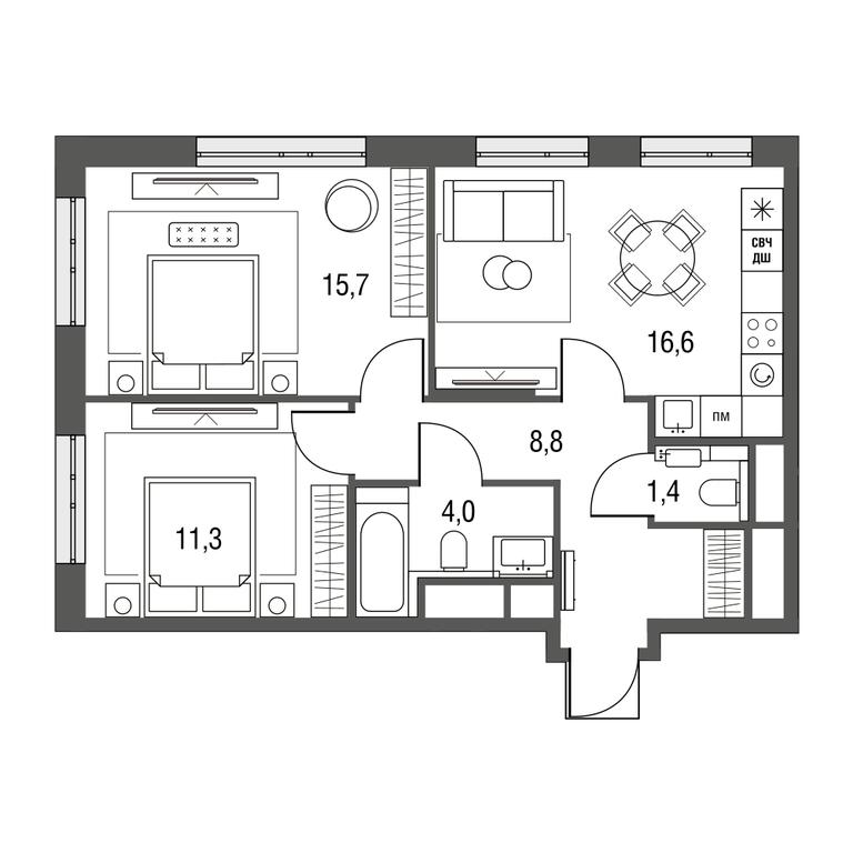 3-BD Apartment Sale, 59.6 sq. m. at Sirenevyi Park, Otkrytoye Highway, 20с1, Moscow, Russia #1