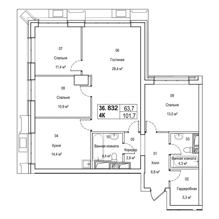 4-BD Apartment Sale, 115.3 sq. m. at Silver, Serebryakova Drive, 11к1, Moscow, Russia #1 4-BD Apartment Sale, 115.3 sq. m. at Silver, Serebryakova Drive, 11к1, Moscow, Russia #1