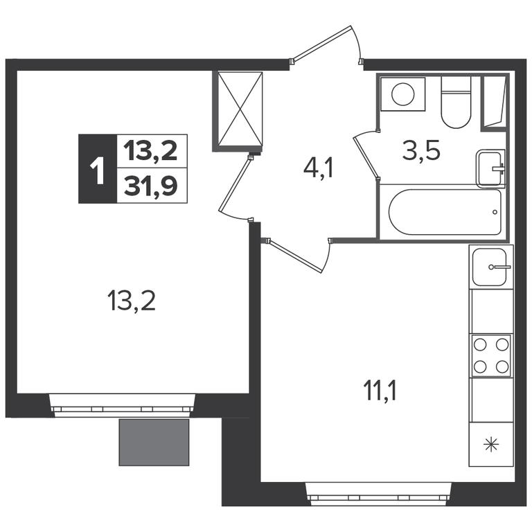 1-BD Apartment Sale, 31.8平方米 at Yzhnaya Bitsa, Yuzhnaya Bitsa Residential Complex, posyolok Bittsa, Leninskiy City District, Moscow Region, Russia #2