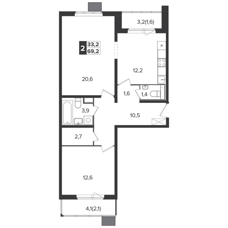 2-BD Apartment Sale, 68.9 sq. m. at Yzhnaya Bitsa, Yuzhnaya Bitsa Residential Complex, posyolok Bittsa, Leninskiy City District, Moscow Region, Russia #1