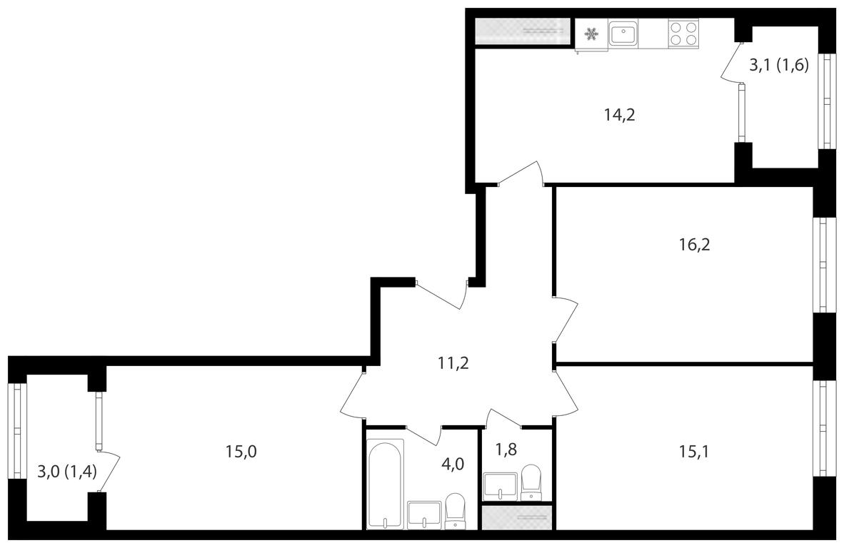 3-BD Apartment Sale, 80.4 sq. m. at Mikhalkovskiy, Mikhalkovskaya Street, 48, Moscow, Russia #2