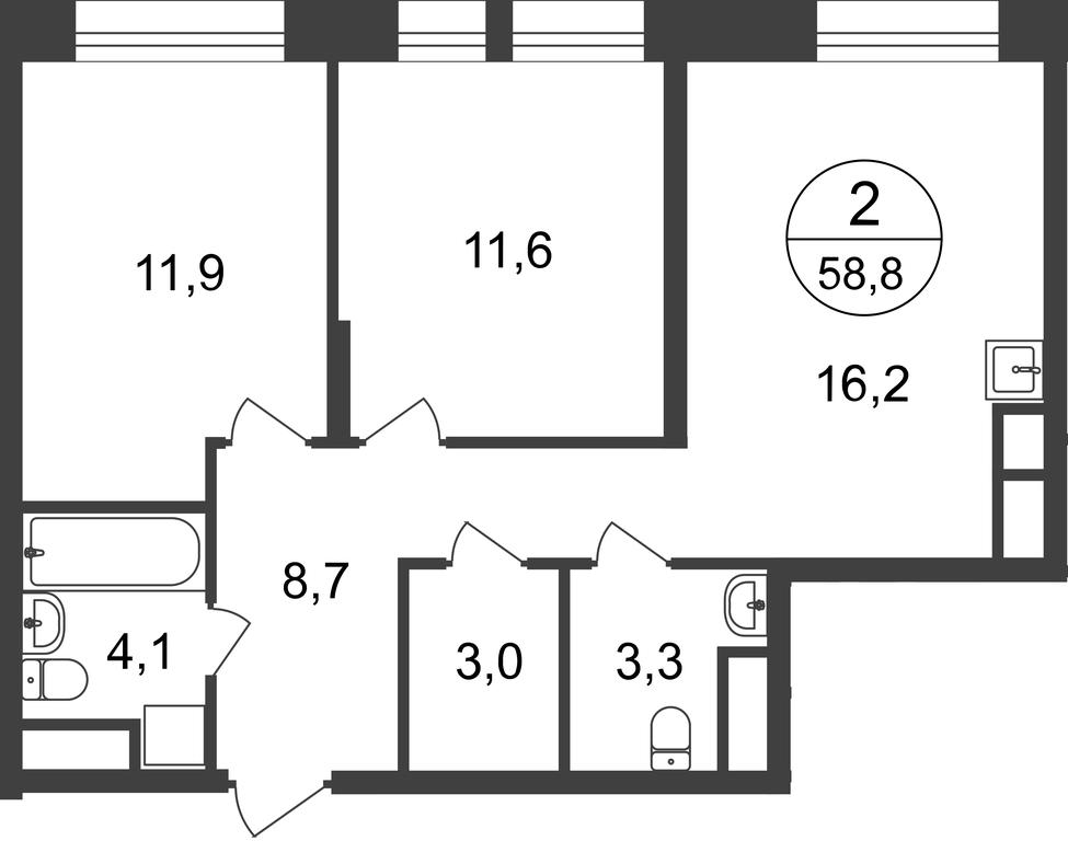2-BD Apartment Sale, 58.8 sq. m. at Pervyi Moskovskiy, ulitsa Bianki, 1, Moskovskiy, Moscow, Russia #2