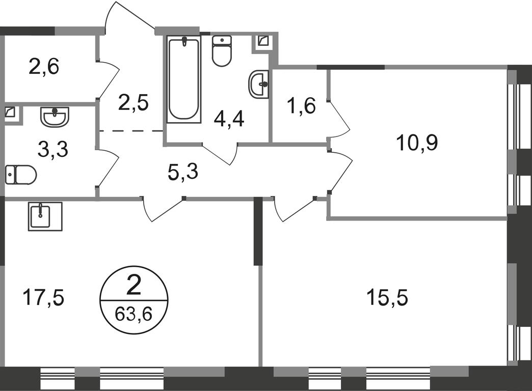 2-BD Apartment Sale, 63.6 sq. m. at Pervyi Moskovskiy, ulitsa Bianki, 1, Moskovskiy, Moscow, Russia #1