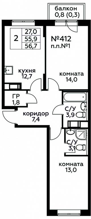 1-BD Apartment Sale, 56.7平方米 at Tsvetochnye Poliany, kvartal № 23, Filimonkovskoye Municipal Formation, Moscow, Russia #1 1-BD Apartment Sale, 56.7平方米 at Tsvetochnye Poliany, kvartal № 23, Filimonkovskoye Municipal Formation, Moscow, Russia #1