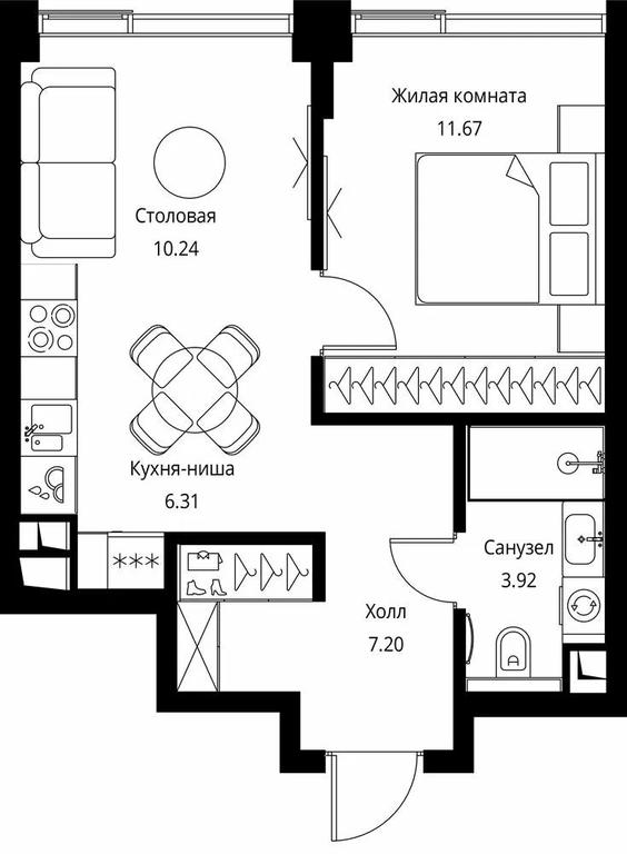 1-BD Apartment Sale, 39.34平方米 at City Bay, Volokolamskoye Highway, 95с3, Moscow, Russia #1