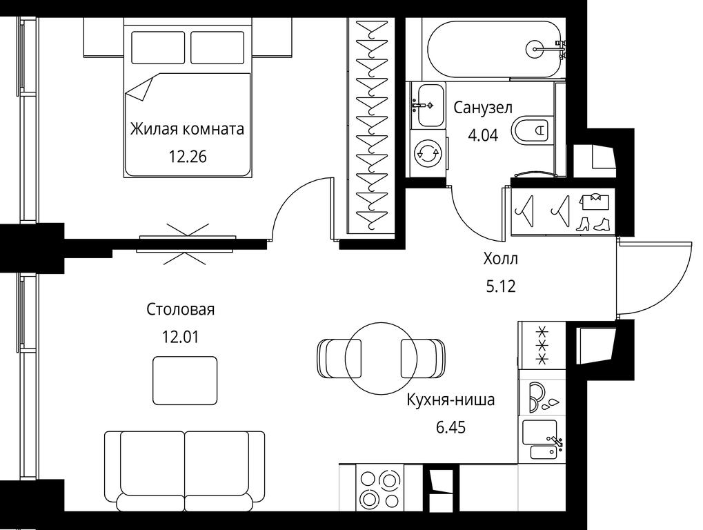 1-BD Apartment Sale, 39.88平方米 at City Bay, Volokolamskoye Highway, 95с3, Moscow, Russia #2
