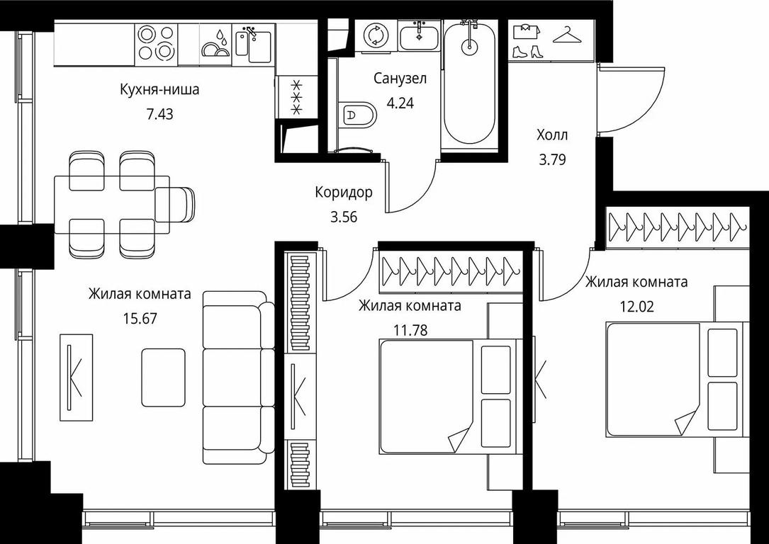 2-BD Apartment Sale, 58.49平方米 at City Bay, Volokolamskoye Highway, 95с3, Moscow, Russia #1 2-BD Apartment Sale, 58.49平方米 at City Bay, Volokolamskoye Highway, 95с3, Moscow, Russia #1
