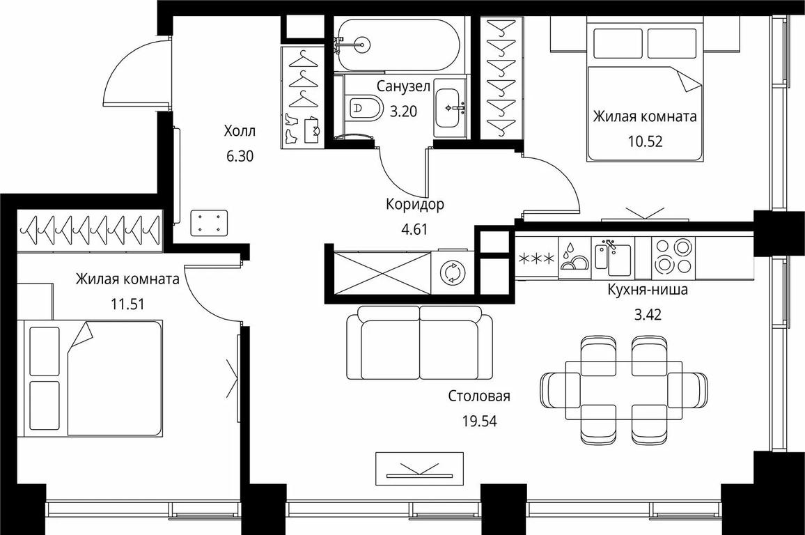 2-BD Apartment Sale, 59.1 sq. m. at City Bay, Volokolamskoye Highway, 95с3, Moscow, Russia #1