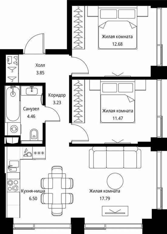2-BD Apartment Sale, 59.98平方米 at City Bay, Volokolamskoye Highway, 95с3, Moscow, Russia #1
