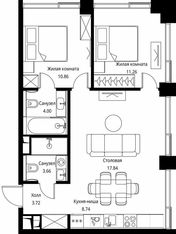 2-BD Apartment Sale, 60.08 sq. m. at City Bay, Volokolamskoye Highway, 95с3, Moscow, Russia #1