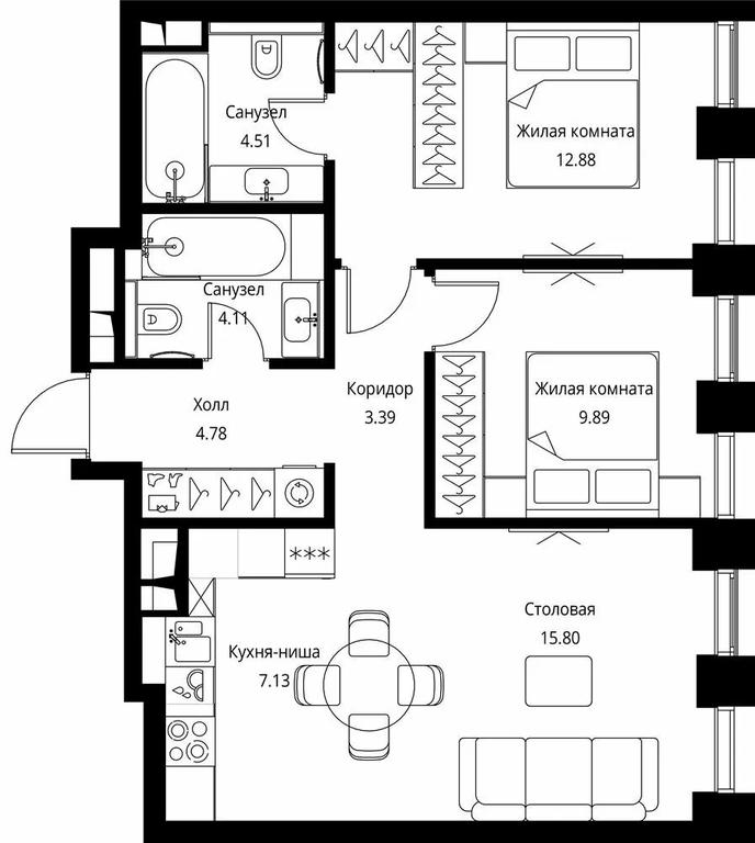 2-BD Apartment Sale, 62.49 sq. m. at City Bay, Volokolamskoye Highway, 95с3, Moscow, Russia #1
