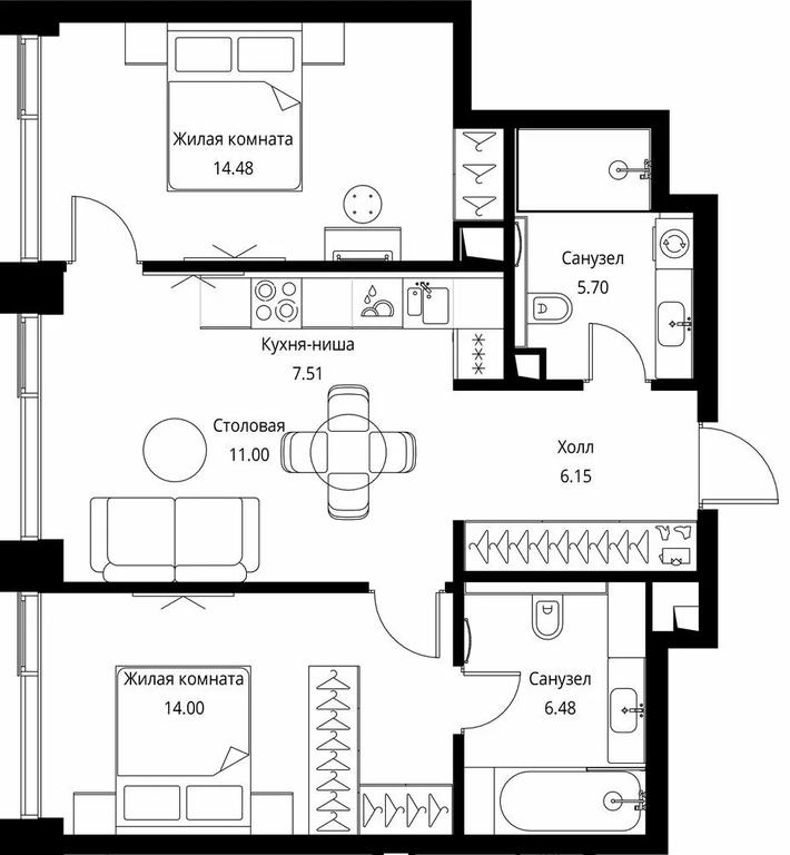 2-BD Apartment Sale, 65.32 sq. m. at City Bay, Volokolamskoye Highway, 95с3, Moscow, Russia #1