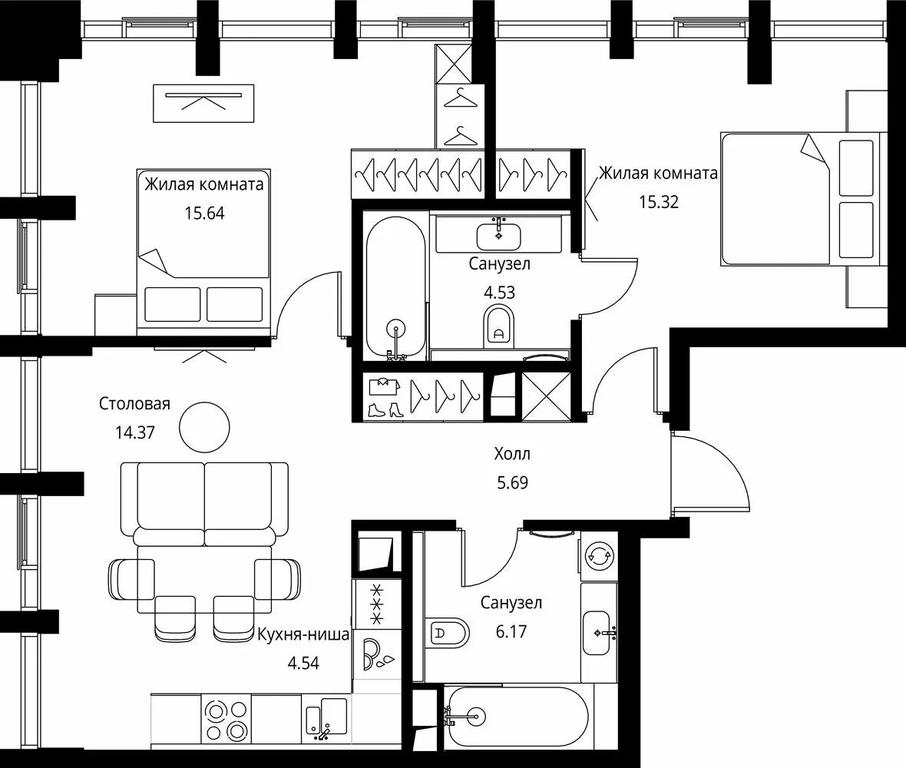 2-BD Apartment Sale, 66.26 sq. m. at City Bay, Volokolamskoye Highway, 95с3, Moscow, Russia #1