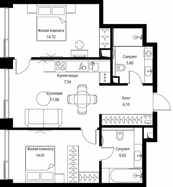 2-BD Apartment Sale, 65.87平方米 at City Bay, Volokolamskoye Highway, 95с3, Moscow, Russia #1