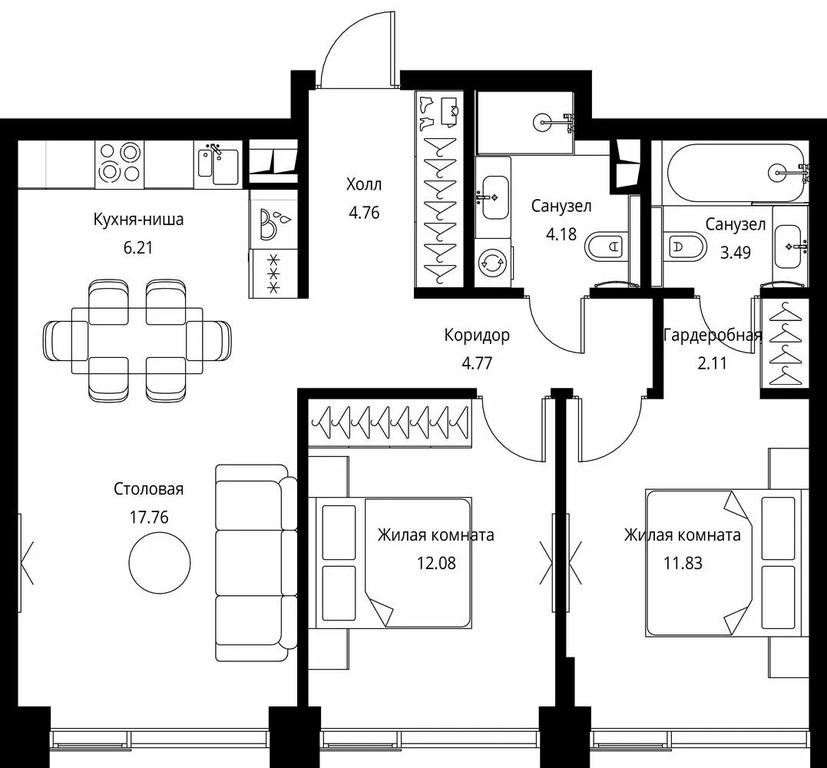 2-BD Apartment Sale, 67.19 sq. m. at City Bay, Volokolamskoye Highway, 95с3, Moscow, Russia #1