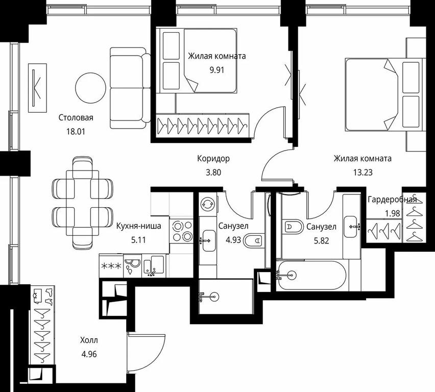 2-BD Apartment Sale, 67.75 sq. m. at City Bay, Volokolamskoye Highway, 95с3, Moscow, Russia #1
