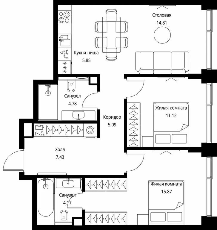 2-BD Apartment Sale, 69.12 sq. m. at City Bay, Volokolamskoye Highway, 95с3, Moscow, Russia #1