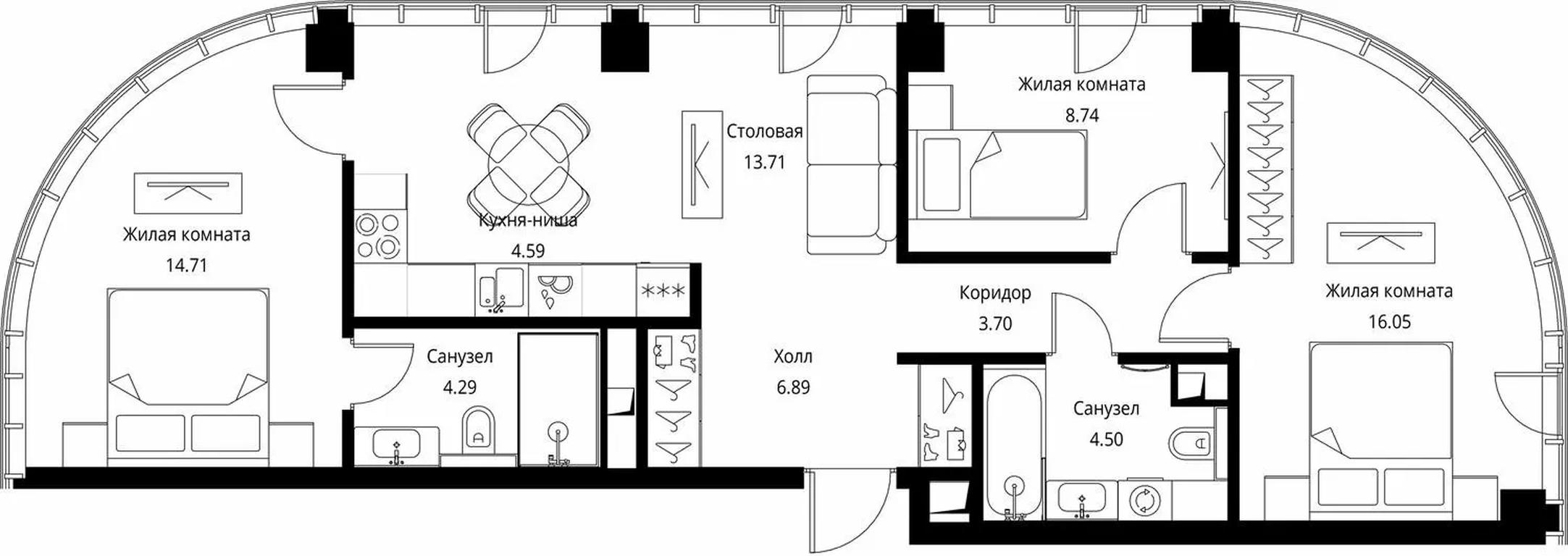 3-BD Apartment Sale, 77.18 sq. m. at City Bay, Volokolamskoye Highway, 95с3, Moscow, Russia #1