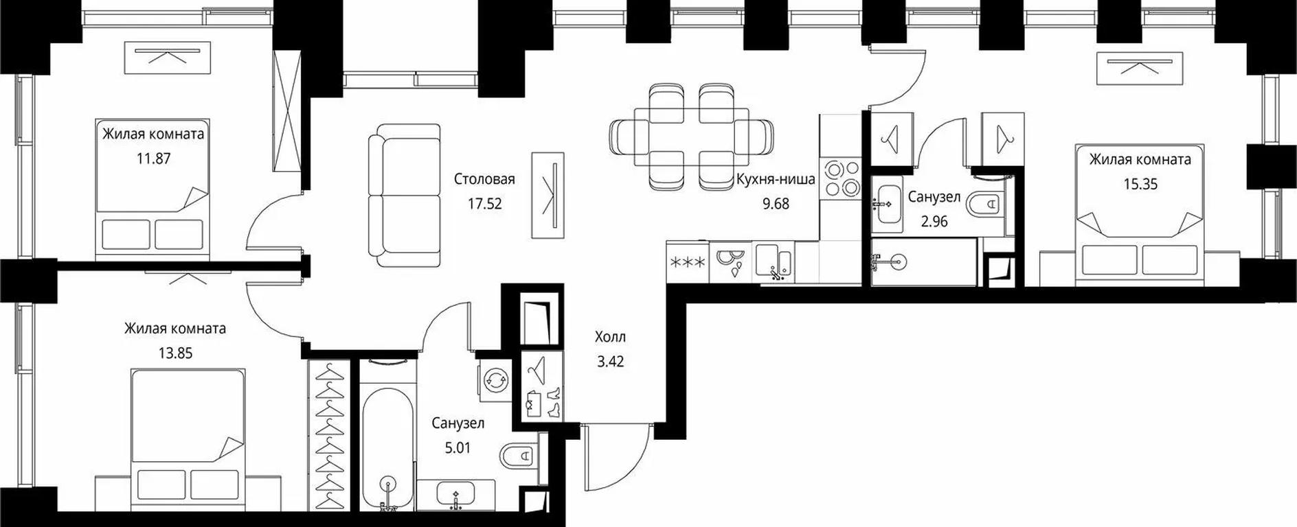 3-BD Apartment Sale, 79.66 sq. m. at City Bay, Volokolamskoye Highway, 95с3, Moscow, Russia #1