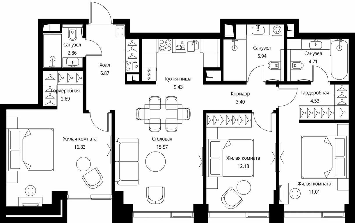3-BD Apartment Sale, 96.02 sq. m. at City Bay, Volokolamskoye Highway, 95с3, Moscow, Russia #1